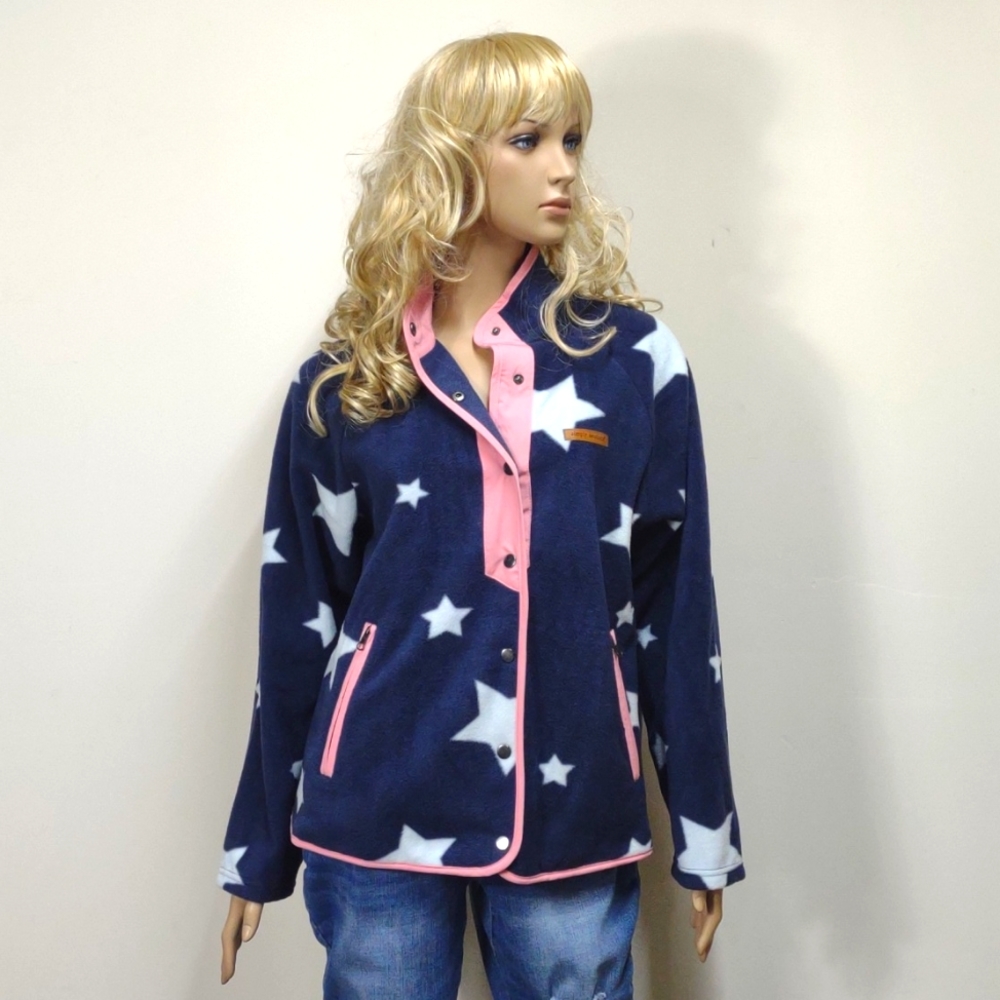 New Simply Southern Large Navy blue, pink & white button down Jacket star print